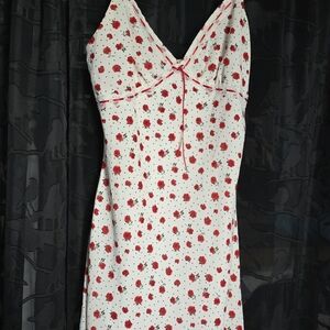 Princess Polly White Slip Dress with Red Rose & Black Dot Accents